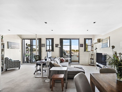 Dual level loft with a city backdrop